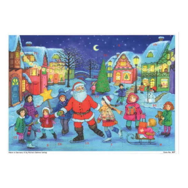 1Sellmer Adventskalender m.Glimmer Weihnachtsmann und Kinder Schlittschuh Nr.807