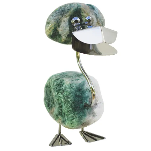 SW10083 - Finchen - Ente aus Edelstahl und Naturstein, rostfreie Deko