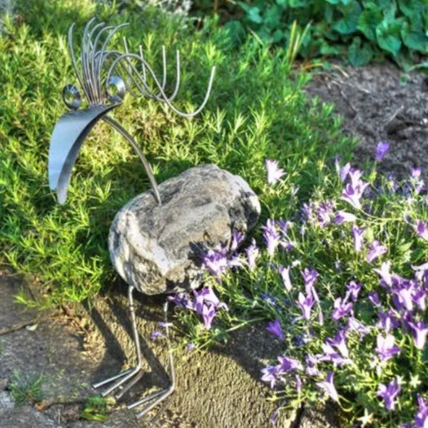 DORIS SITZEND - bird of stainless steel and natural stone, garden decoration (40 cm)
