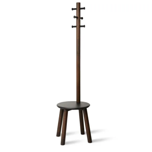1014257-048 - PILLAR coat rack with stool, black/walnut
