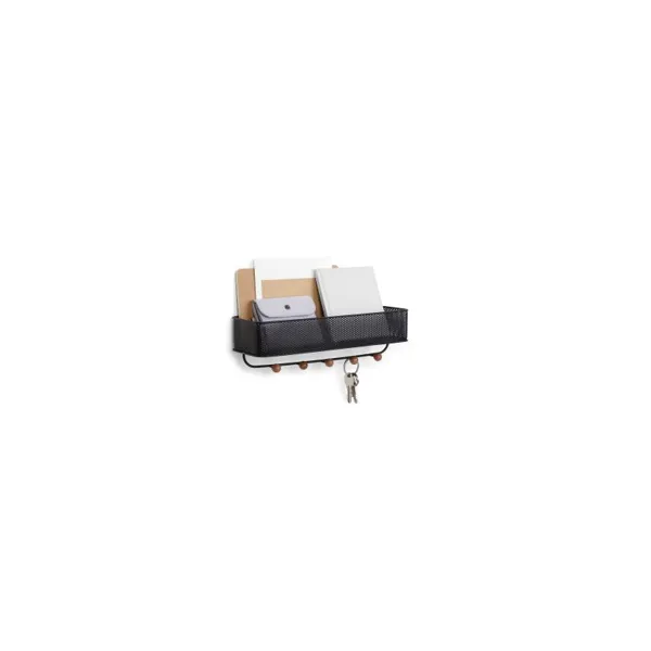 1004245-048 - ESTIQUE wall storage with 5 hooks, black / walnut
