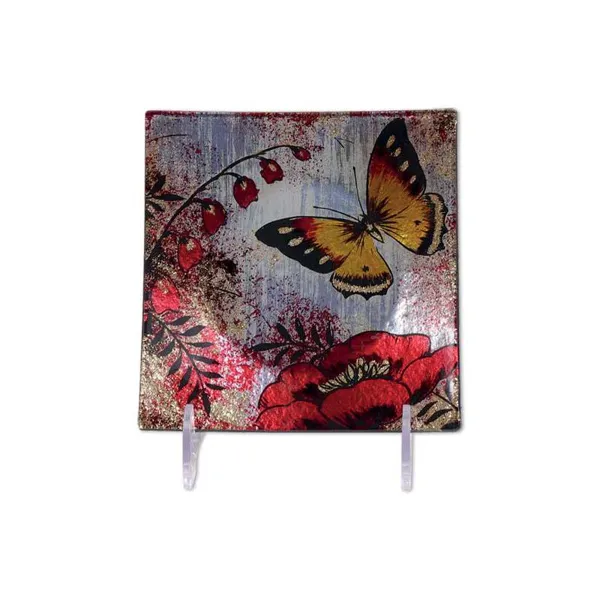 006017 - "Butterfly" square glass plate, 14 cm