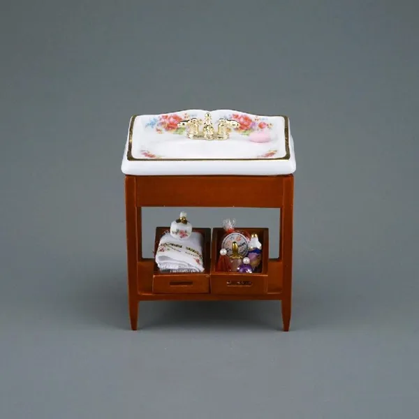 001.655/0 - Wooden washbasin Dresdner Rose, miniature in 1:12 scale