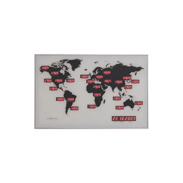 2897 - Thermometer "World Time Digit", Glass, White, 55 x 36 x 4 cm