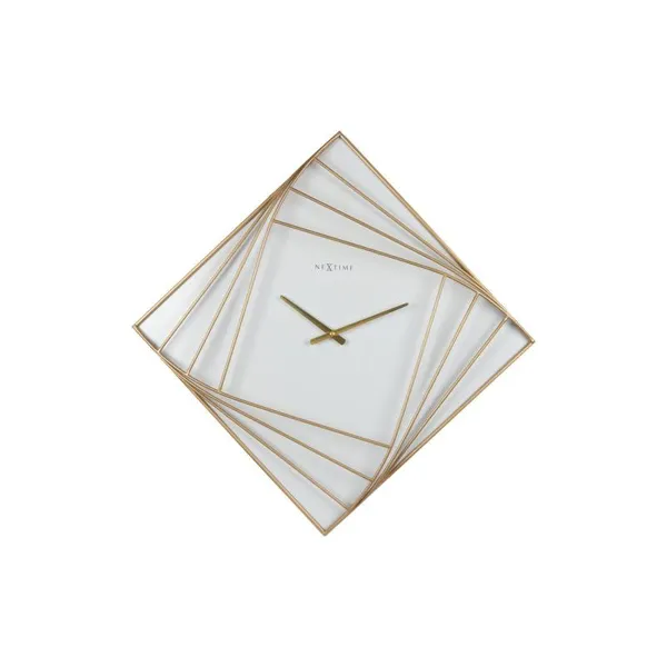 3268 - Big Square Wall Clock "Turning Square", Metal, Gold/White, 85x85 cm