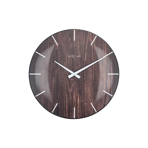 3249BR - Wall Clock "Edge Wood Dome", Glass, Brown, Ø 35 cm