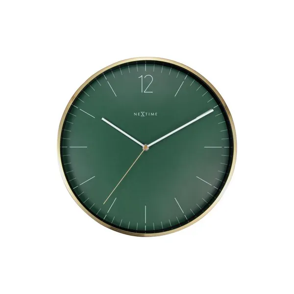 3252GN - Wall Clock "Essential Gold", Metal/Glass, Forest Green, Ø 34 cm