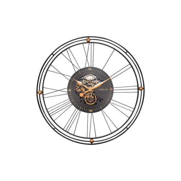 3260GO - Wall Clock "Roman Gear Clock XXL", Metal, Black/Copper, 90.5 cm