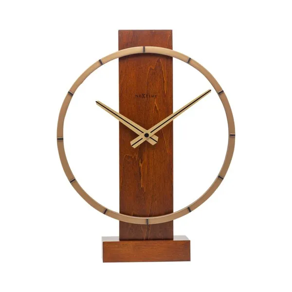 5226BR - Table/Wall Clock "Carl Small", Wood/Steel, Brown, 34 x 27 cm