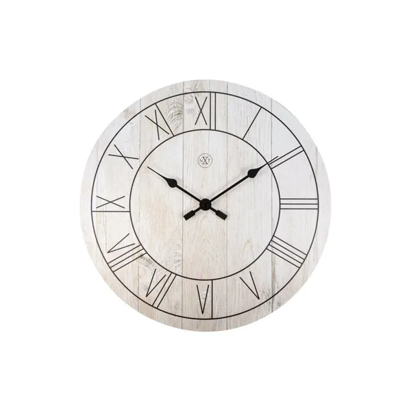 7345WI - Wall Clock "Paul", Wood, White, Ø 40 cm