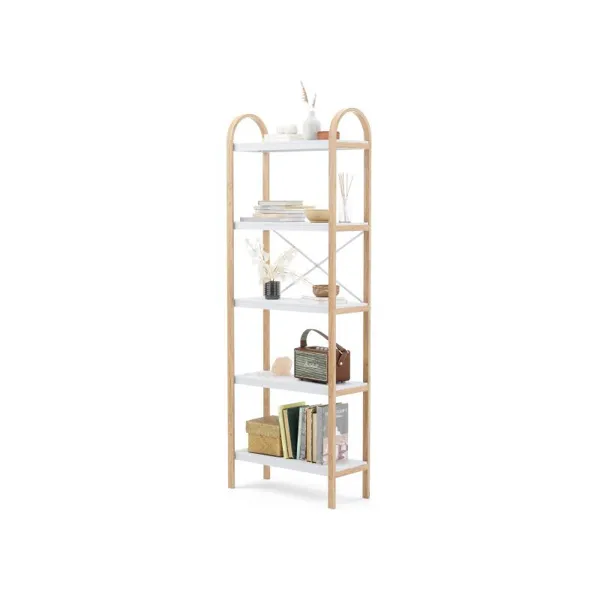 1016840-668 - BELLWOOD Freistehendes Regal mit 5 Ablagen, weiß/natur