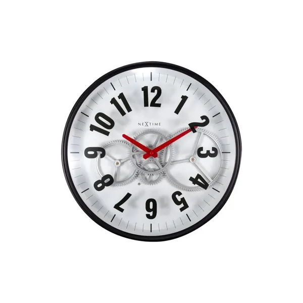 3259WI - Wall Clock "Modern Gear Clock", Plastic, White, 36 cm
