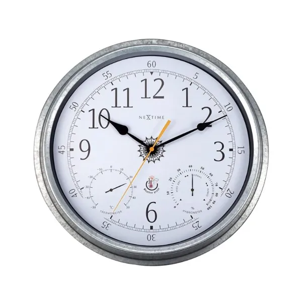4304GA - Clock with Weather Station "Tulip", Metal, Galvanized, Ø 40.5 cm