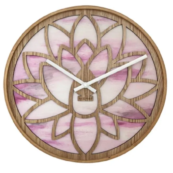 3307 - Lotus" wall clock, pink, wood, 40 cm