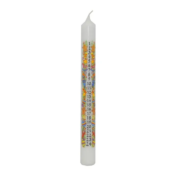 150415 - Advent calendar candle 1-24, white with Christmas motifs