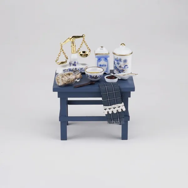 001.553/0 - Miniature, small blue kitchen table, decorated