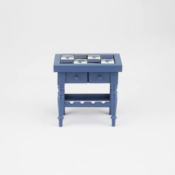 001.564/9 - Miniature, blue kitchen table with wine holder, empty