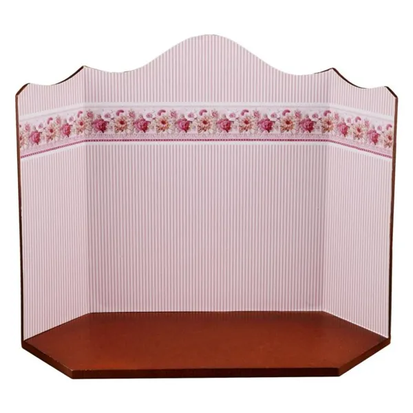 001.799/0 - Wooden display with pink wallpaper, empty