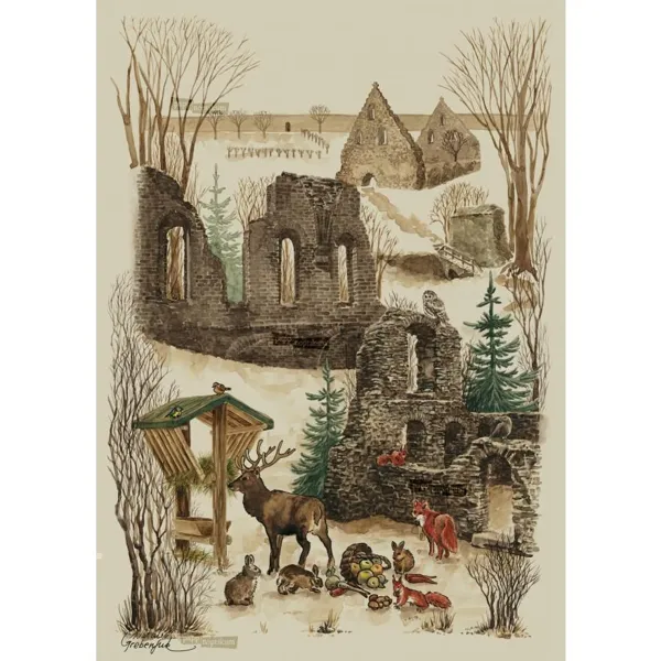 1072 - Grass paper postcard Altzella monastery ruins