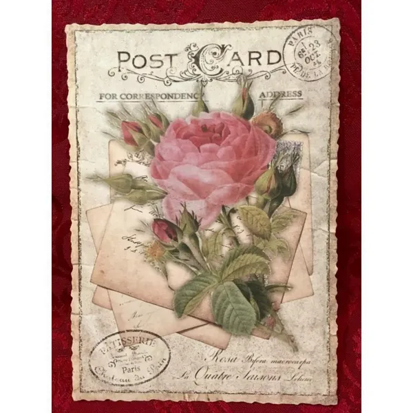 5026 - Postkarte Vintage Rose (mit Glimmer)