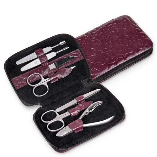 TR400R.504.0101 - 7-piece manicure case ornamento / bordeaux (leather)