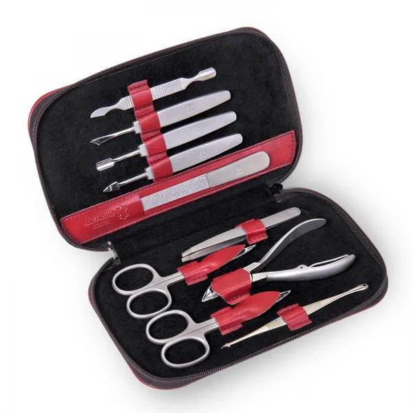 TR600R.0103 - 10-piece manicure case manicure set red leather