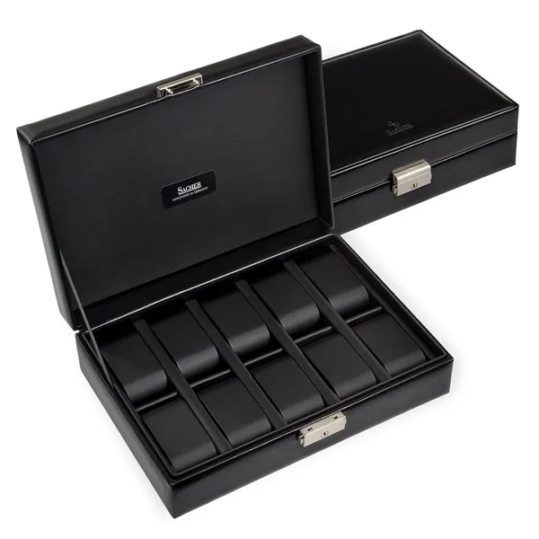 2018.0104N04 - Watch case for 10 watches black exclusive black leather