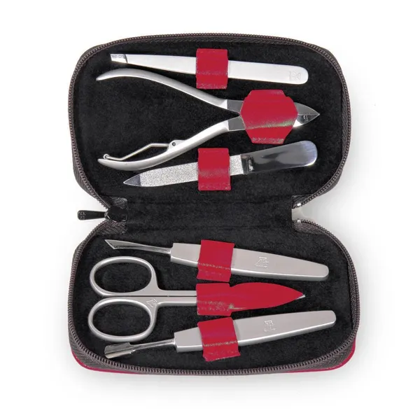 TR100R.0103 - 6-piece manicure case Manicure set red (leather)