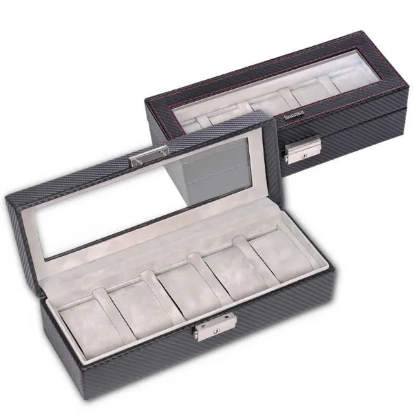 1115.380421 - Watch case for 5 watches carvon black (leather)