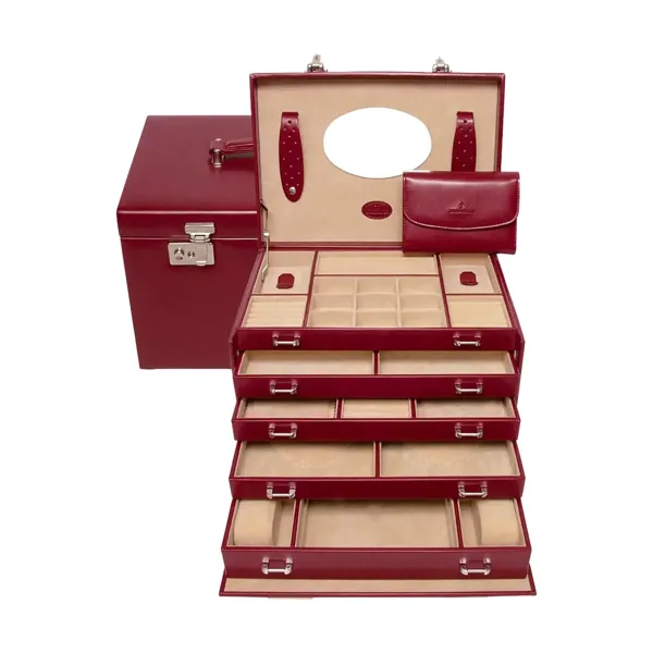 803668.00 - Jewellery watch case with inlaid Merino red jewellery pouch