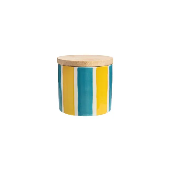 POR633 - Storage jar STRIPES 7.8 cm, yellow/blue
