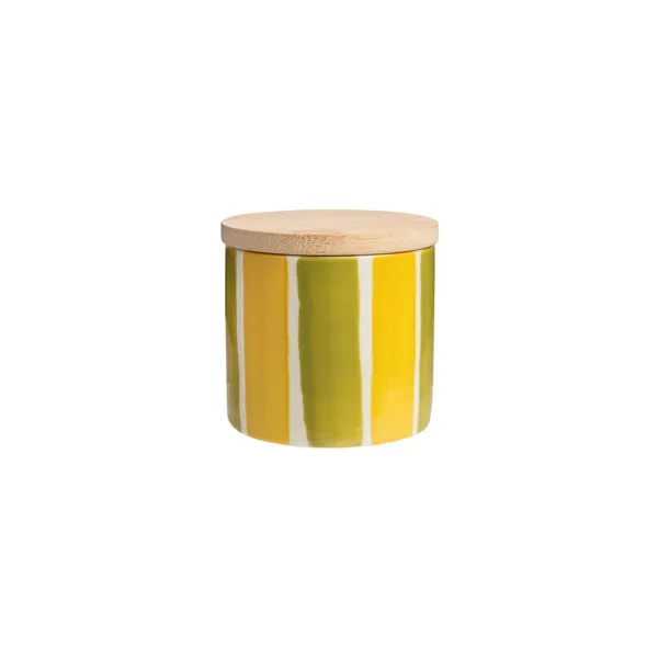 POR634 - Storage jar STRIPES 7.8 cm, yellow/green