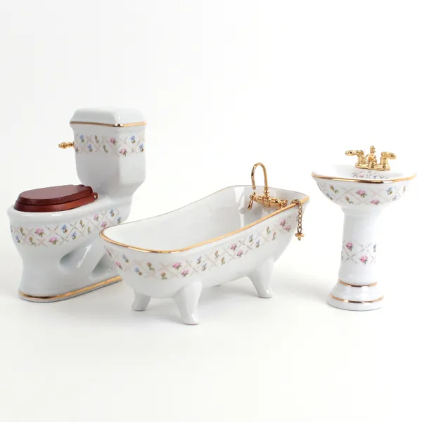 001.751/4 - Bathroom Set "Checker Gold", 3-piece, miniature