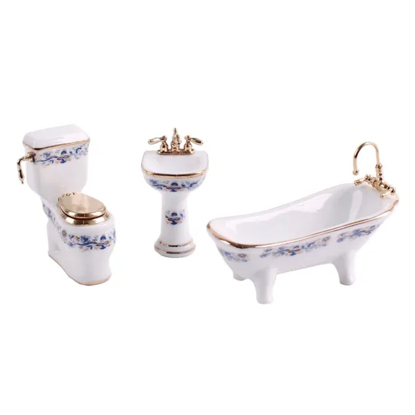 001.420/8 - Bathroom Set "Blue Gold", 3 parts, miniature