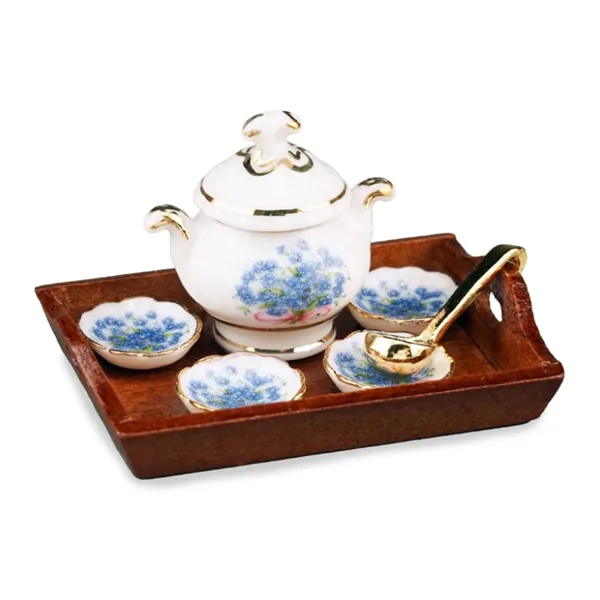001.442/5 - Dining set "forget-me-not" on wooden tray, miniature