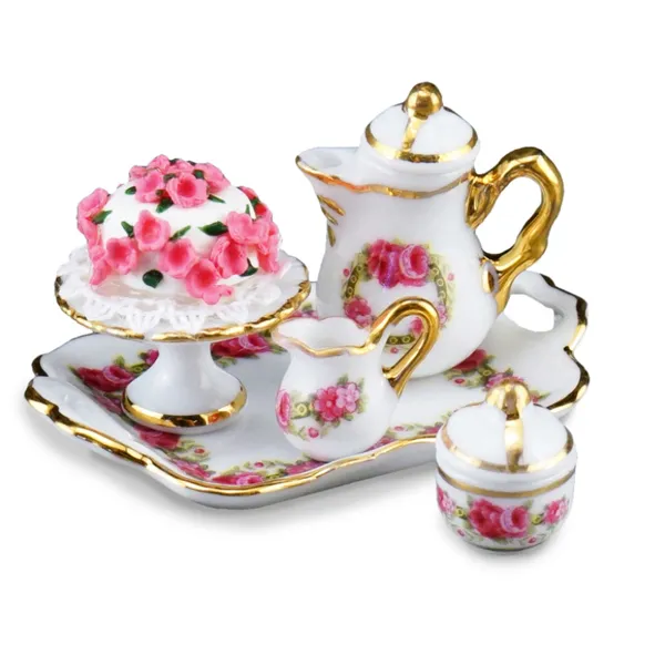 001.664/5 - Tray with coffee pot and rose cake, miniature