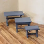 Blue wooden dining table, empty