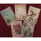 5028 - Postkarte Vintage Vogelnest und Uhu (mit Glimmer)